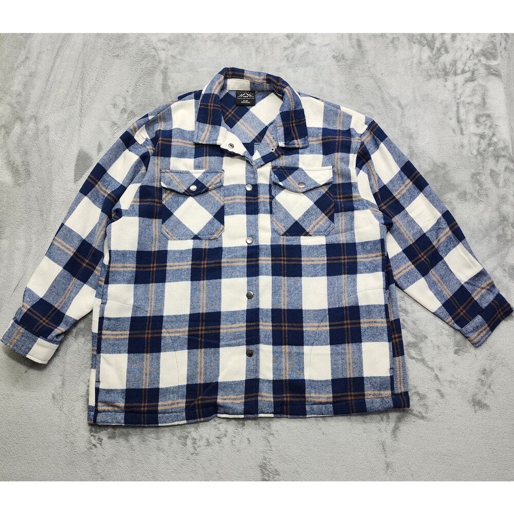 HFX Jacket Womens XL Blue Wool Blend Plaid‎ Flannel Snap Front Shacket Pockets